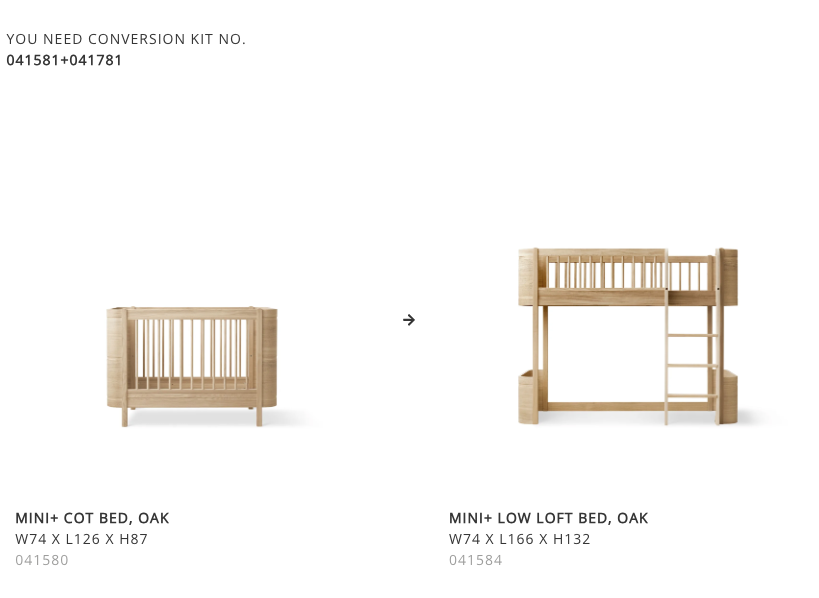 Conversion Mini+ Cot Bed excl Junior Kit to Low Loft Bed, Oak