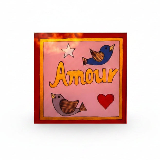 Amour birds Pink Red painting - Mini