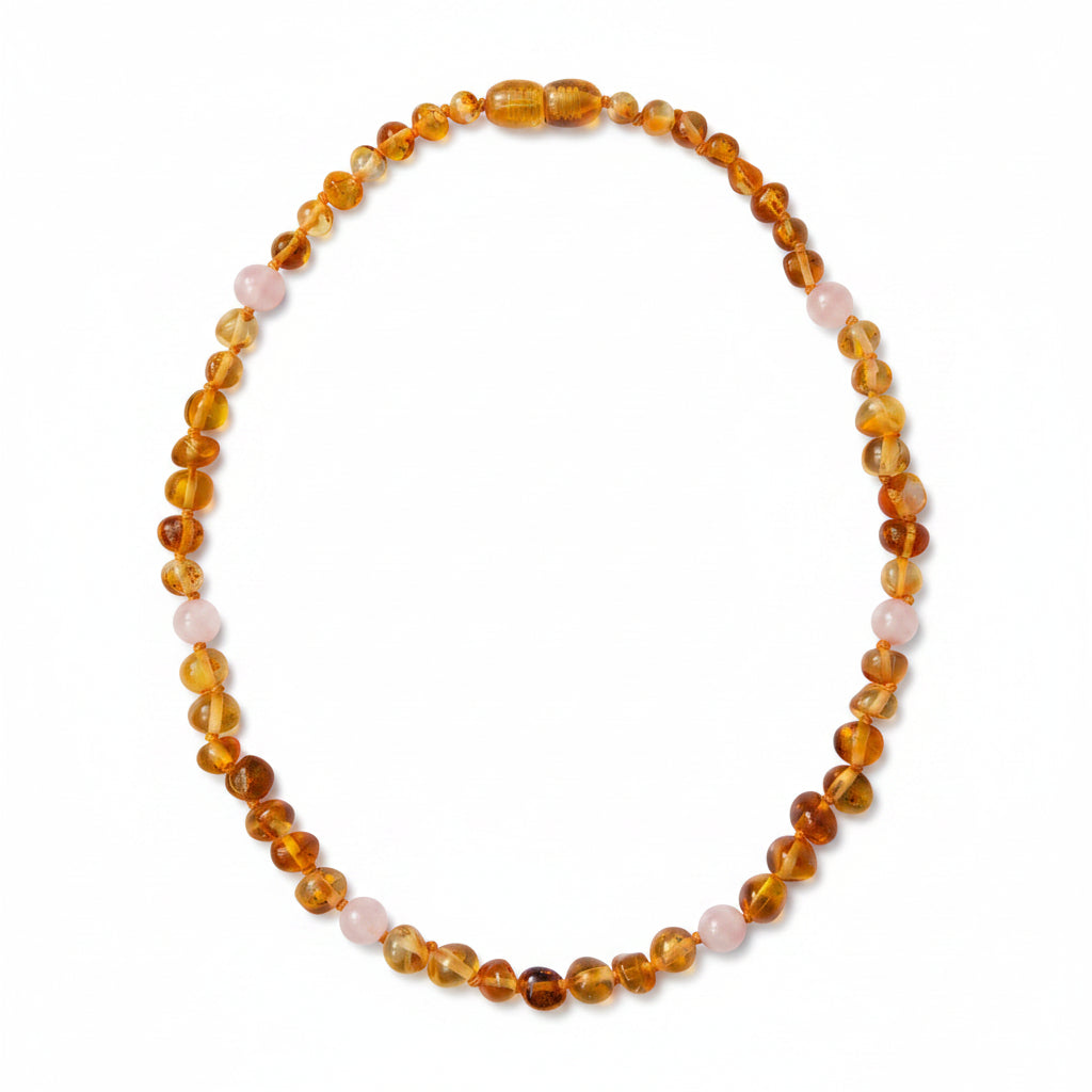 Amber Necklace Honey Rose Quartz 45 cm for adults