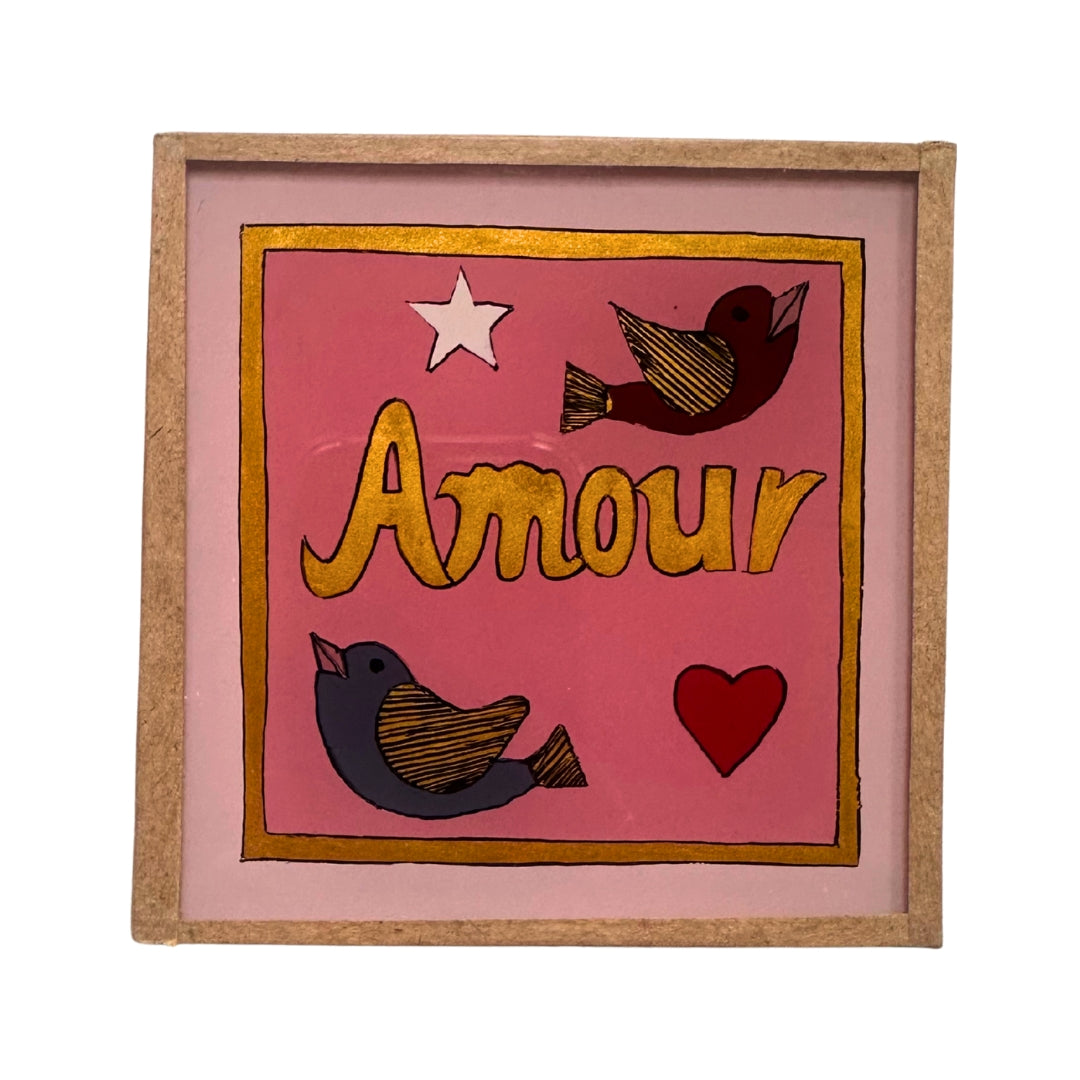Amour birds pink painting - Mini