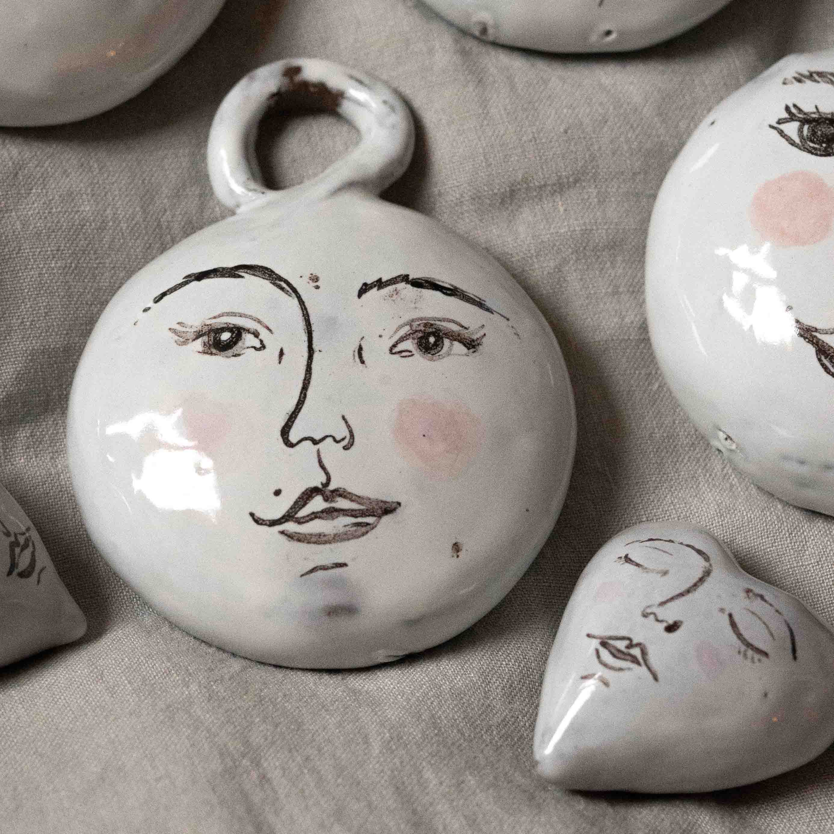 Porcelain Moon Face Ornament