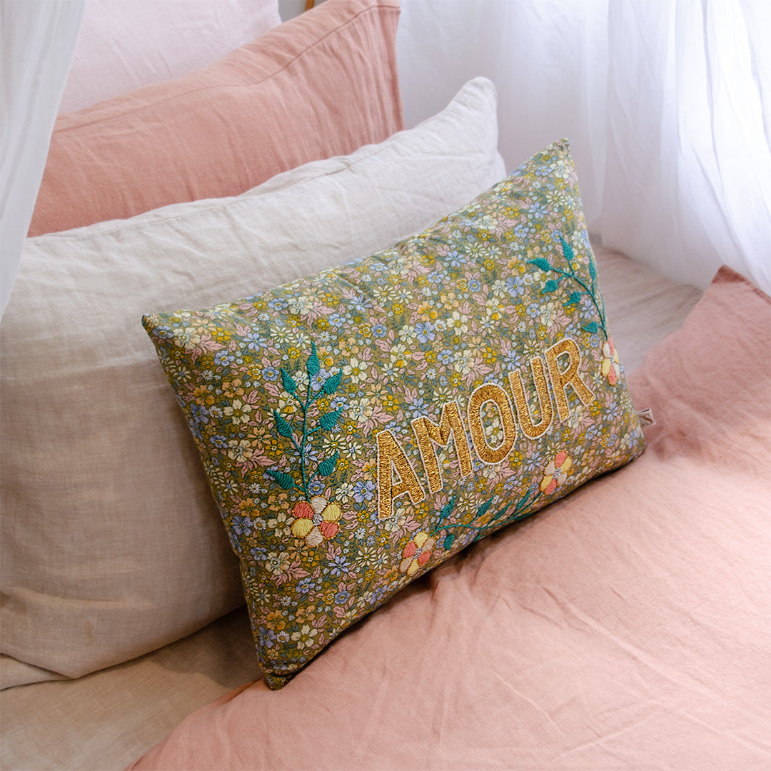 Amour Cushion Khaki Flower