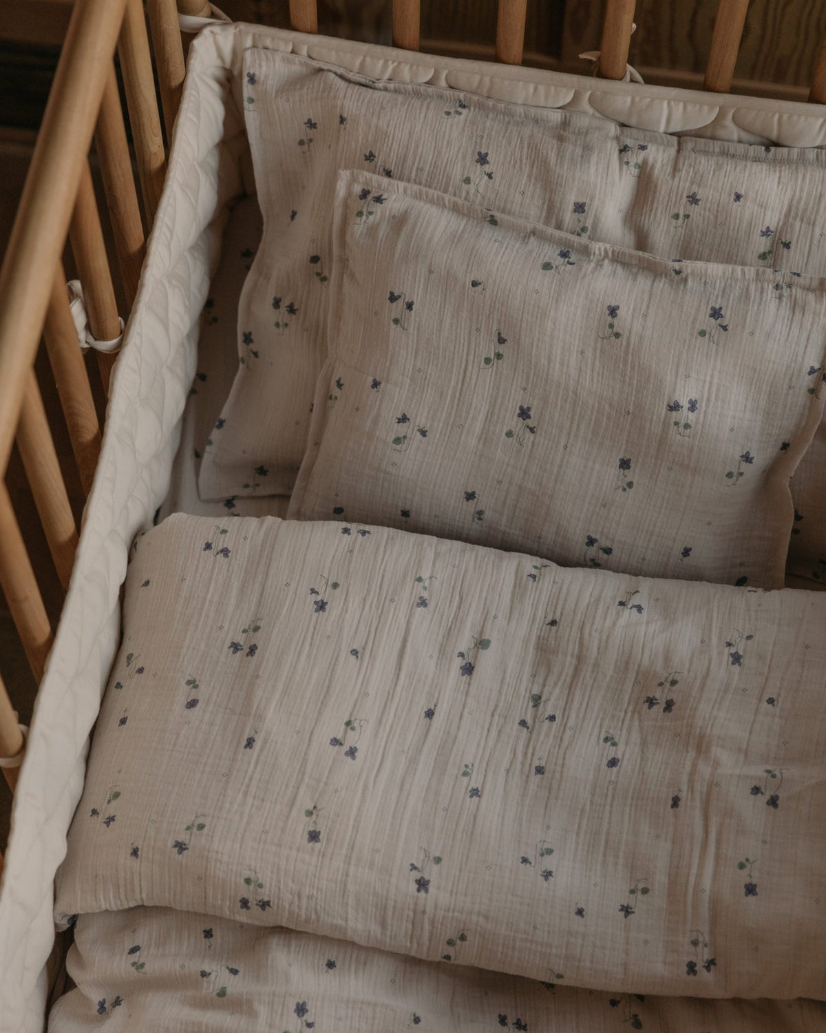 Garbo and Friends junior muslin bed set in the Viola print, The Archive Store