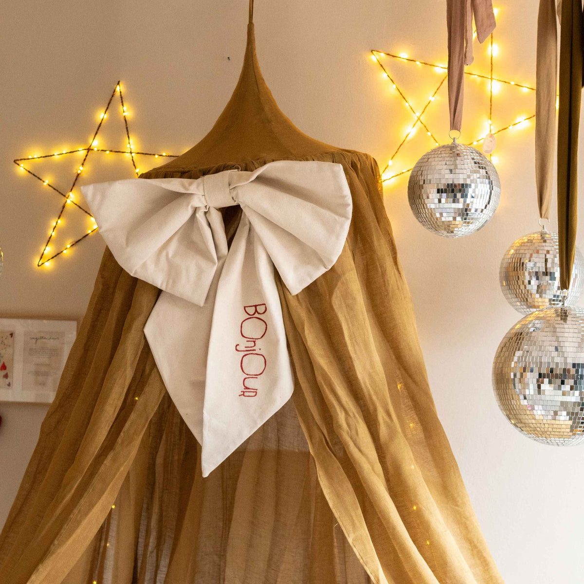 Hazel & George Personalized Festive Bow Large in cream, embroidered with &