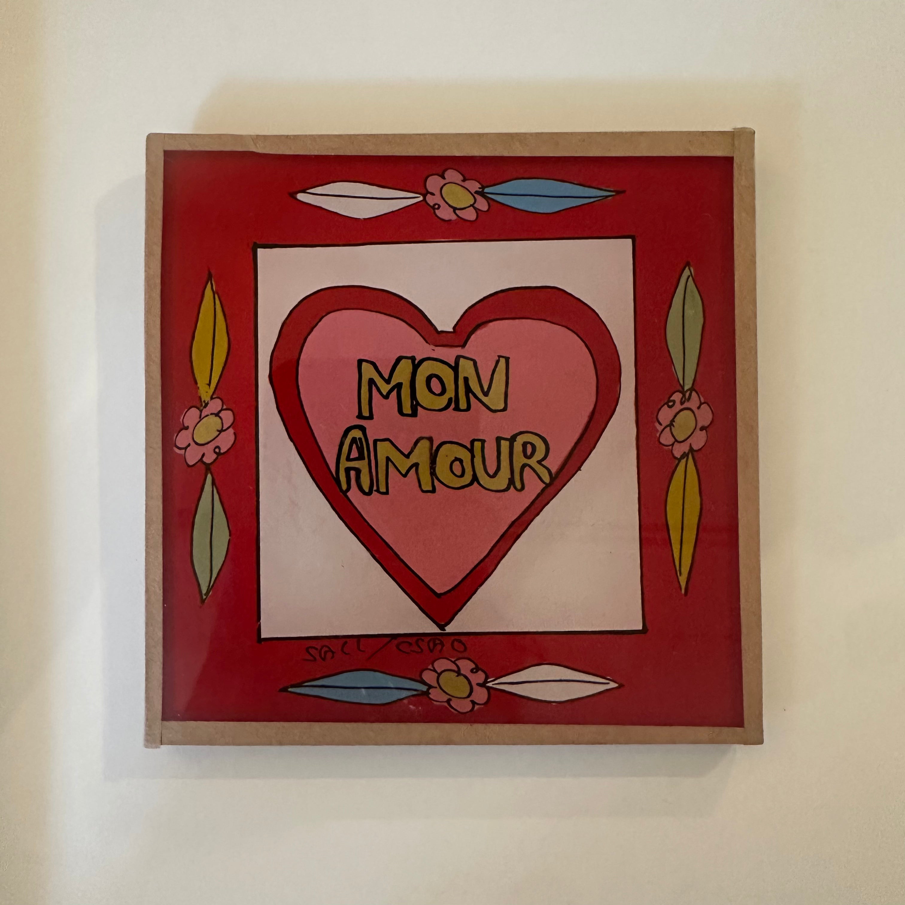 Mon Amour Pink Heart Painting - Mini