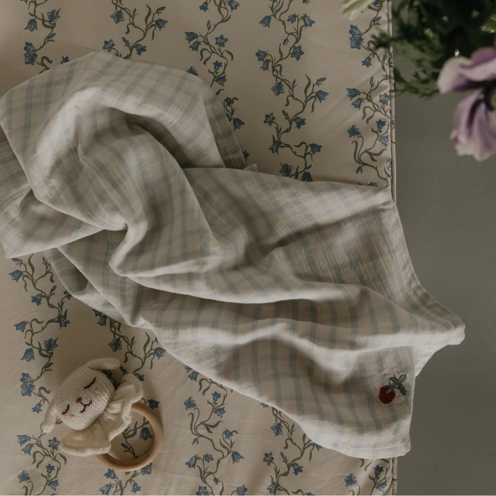 Mousseline Hydrofiele doeken – Set van 2 | Gingham Sky Aardbei