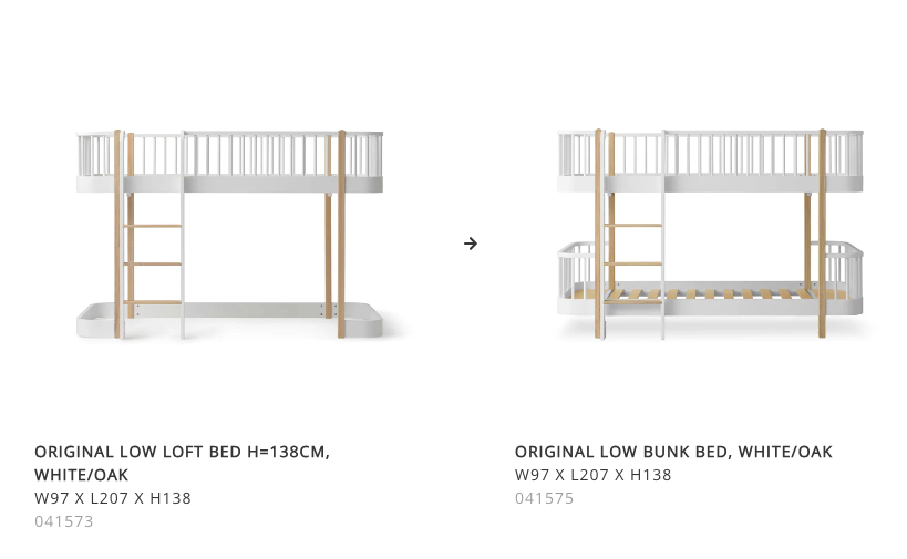 Conversion Set | Low Loft Bed 138 cm To Low Bunk Bed | White/Oak | OF.041771
