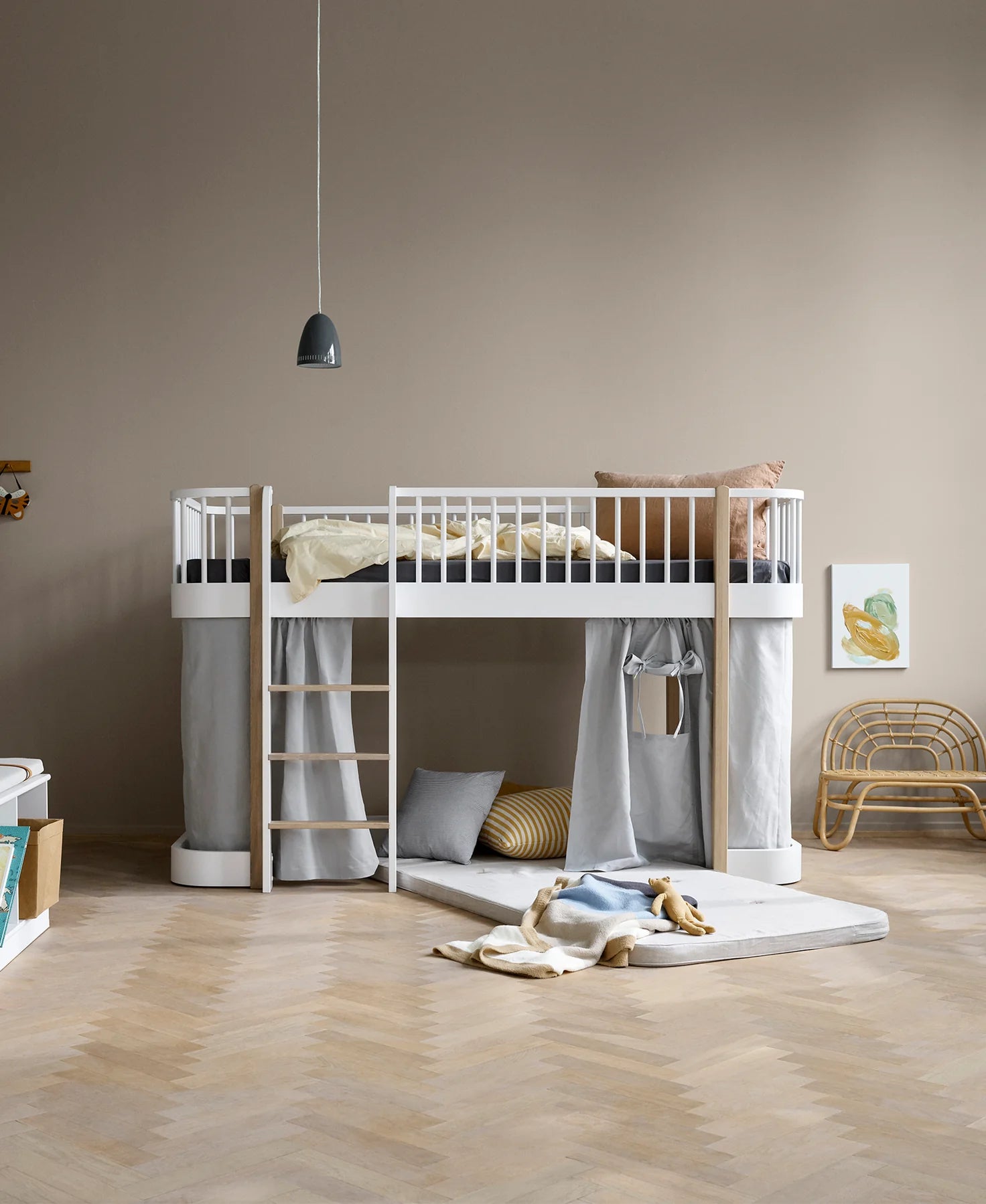 Wood Low Loft Bed White/Oak