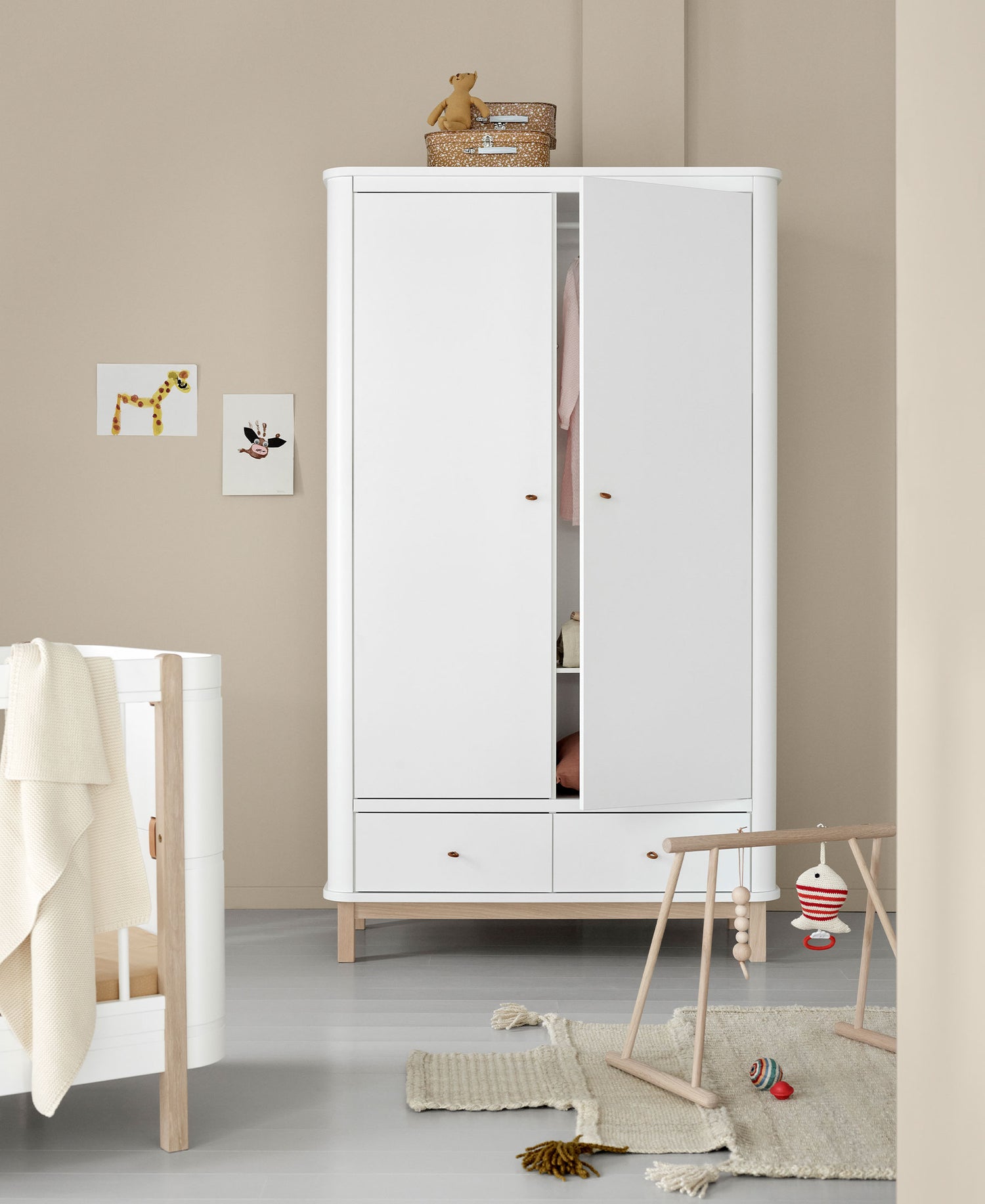 Wood Wardrobe 2 Doors White Oak