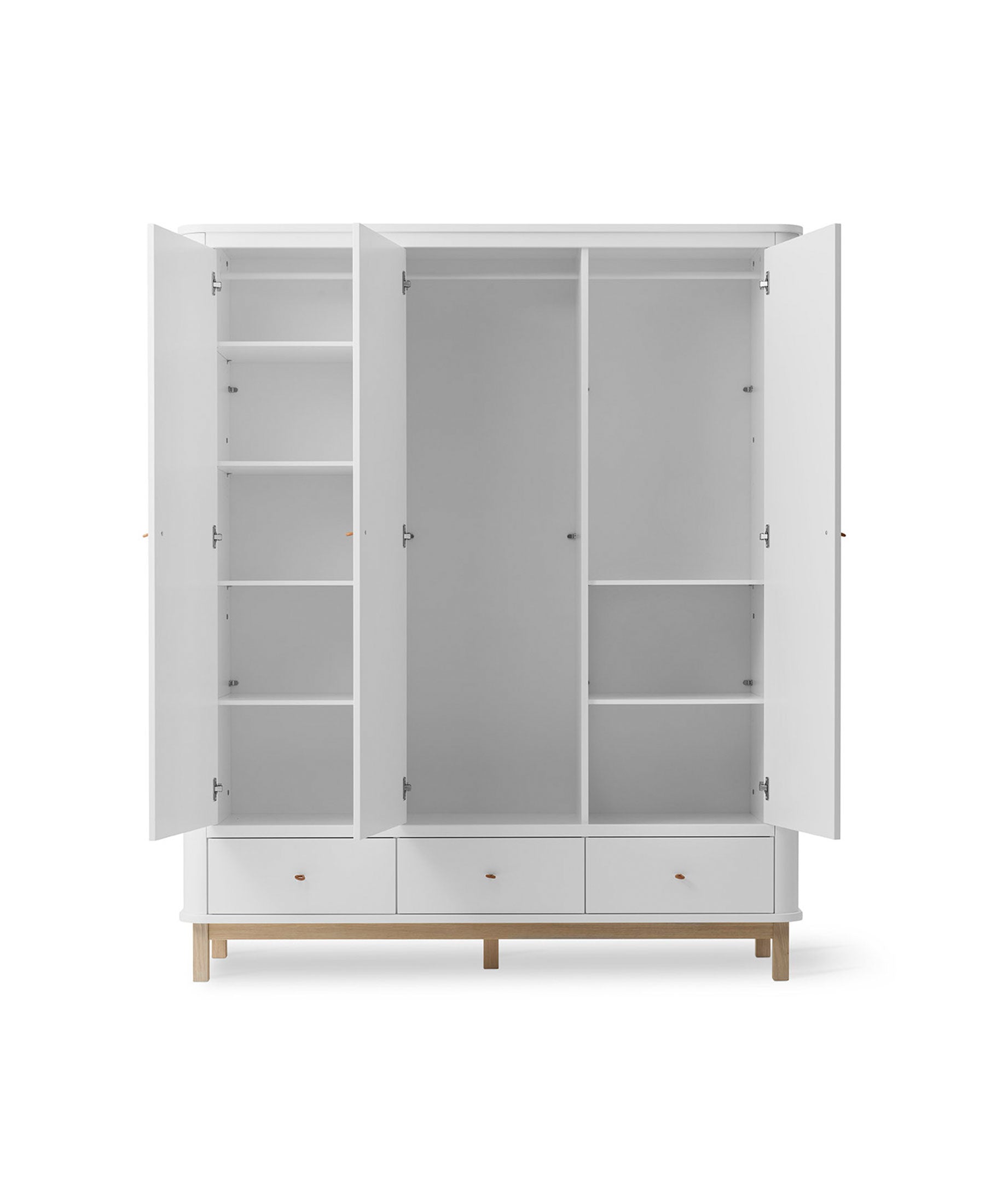 Oliver Furniture 3-deurs wood kledingkast in wit/eikenhout.