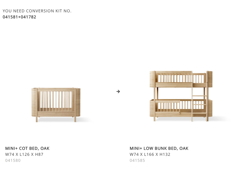 Conversion Mini+ Cot Bed excl Junior Kit to Low Bunk Bed, Oak