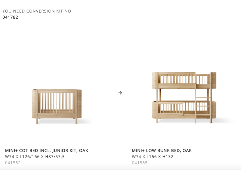 Conversion Mini+ Cot Bed incl. junior kit to Low Bunk Bed, Oak
