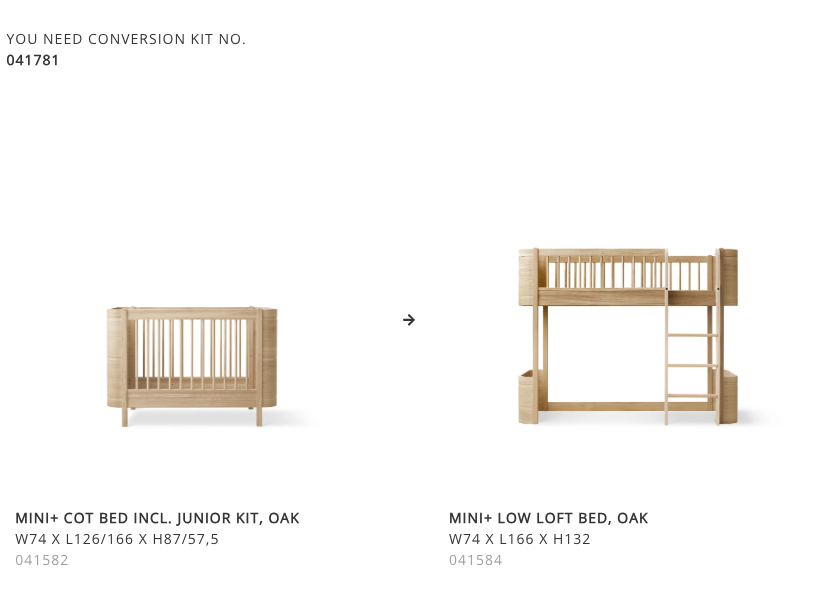 Conversion Mini+ Cot Bed incl. junior kit to Low Loft Bed, Oak