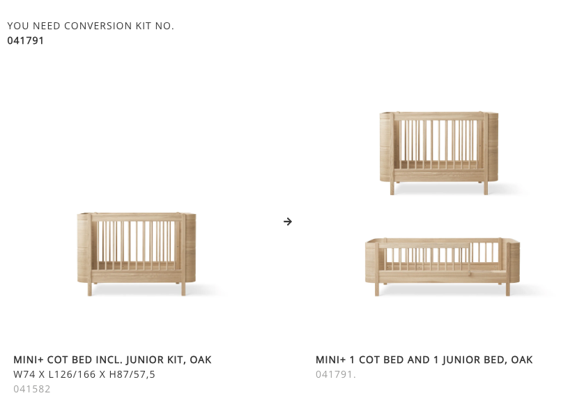 Mini+ sibling kit (additional parts to Mini+ cot bed incl. junior kit, Oak