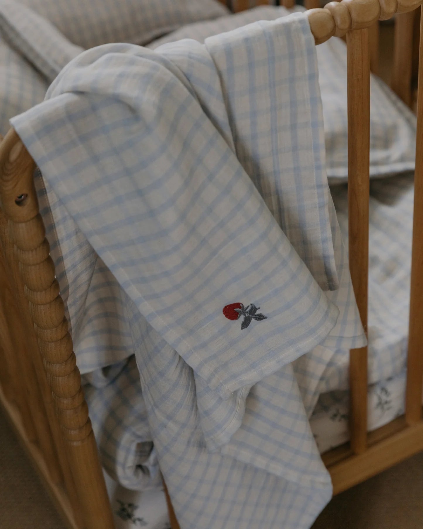 Hydrofiele Doek Gingham Sky Blue Aardbei