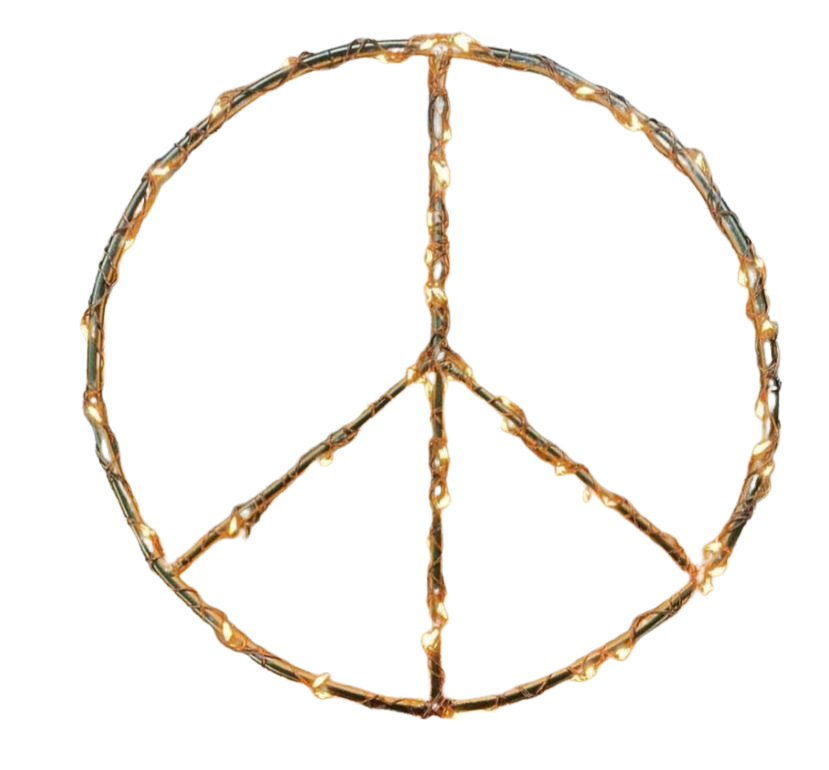 Lighting wall decoration with Peace sign in gold with led lights made by Zoe Rumeau