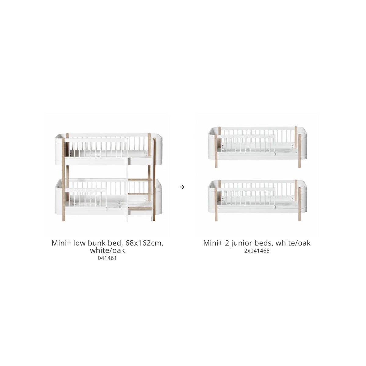 Oliver Furniture Conversion Set, Mini+ low bunk bed to 2 junior beds, white/oak – product photo