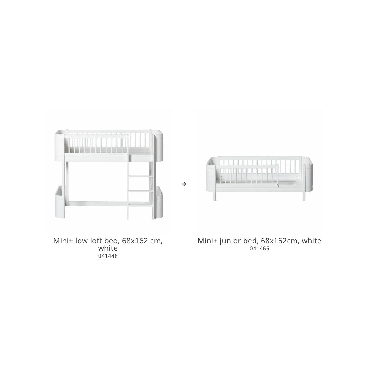 Oliver Furniture Wood Conversion Set, Mini low loft bed to Mini+ junior bed, white – product photo