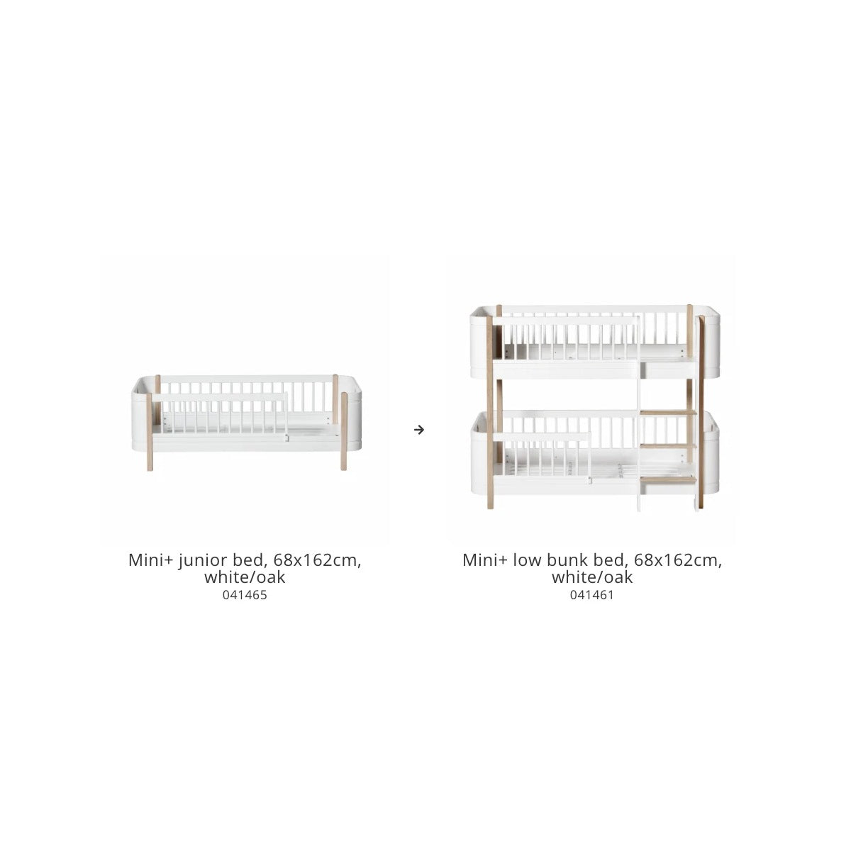 Oliver Furniture Wood Conversion Set, Mini+ junior bed to low bunk bed, white/oak – product photo