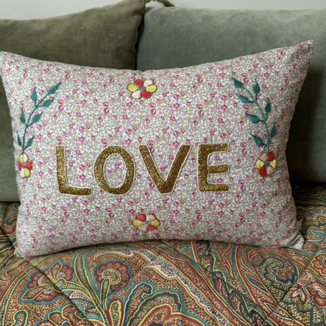 Love Kussen Roze Bloemen