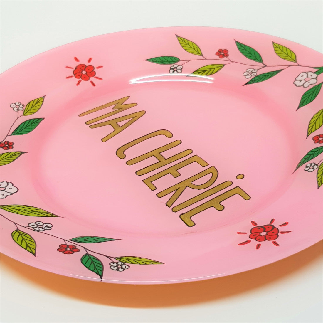 Handpainted plate pink Ma Chérie