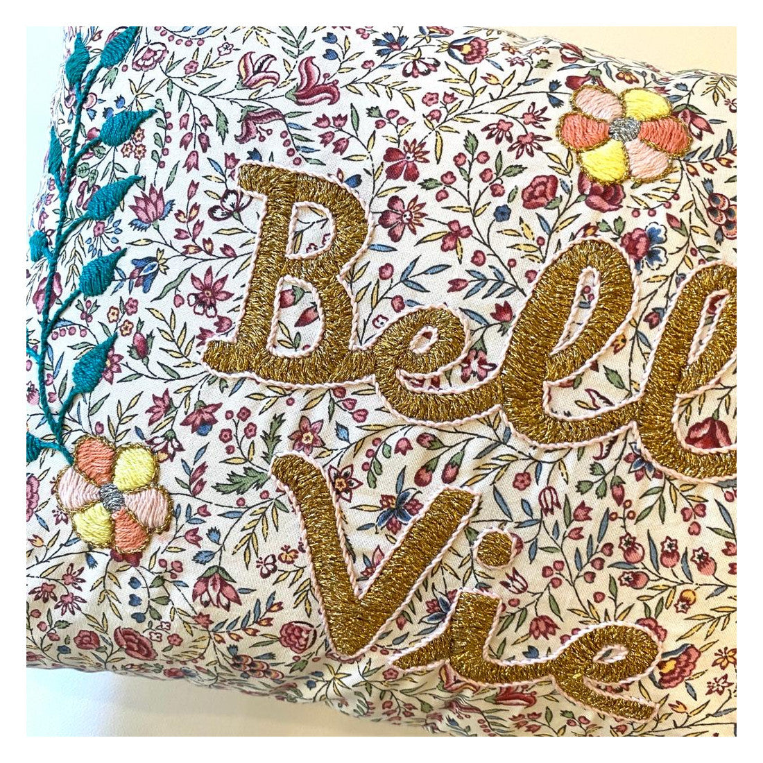 Belle Vie Cushion Gold Flowers