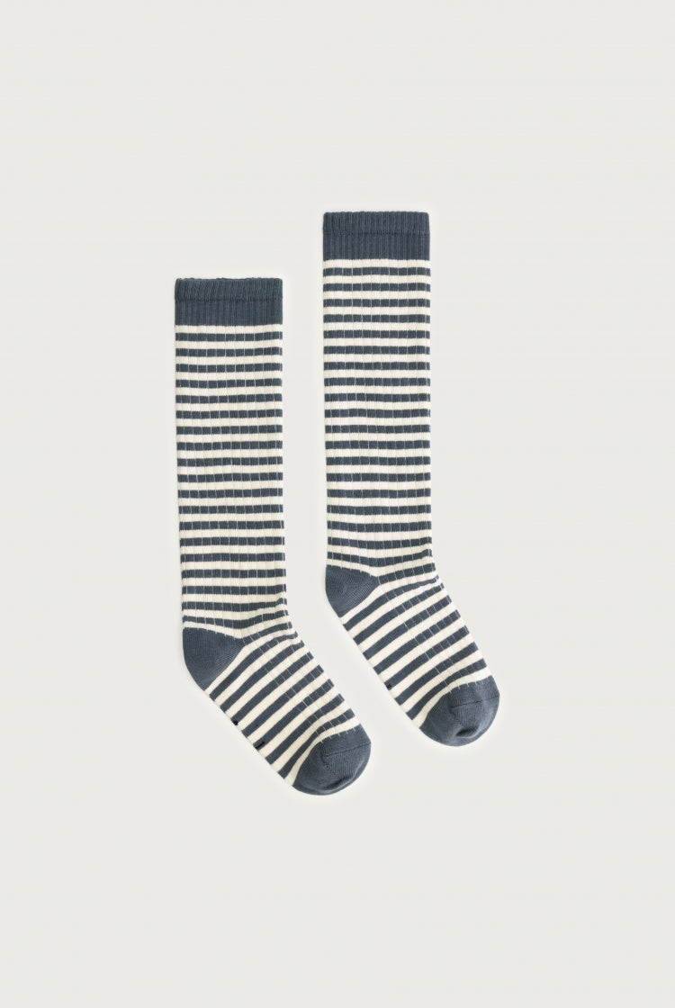 Long Ribbed Socks Blue Grey Cream