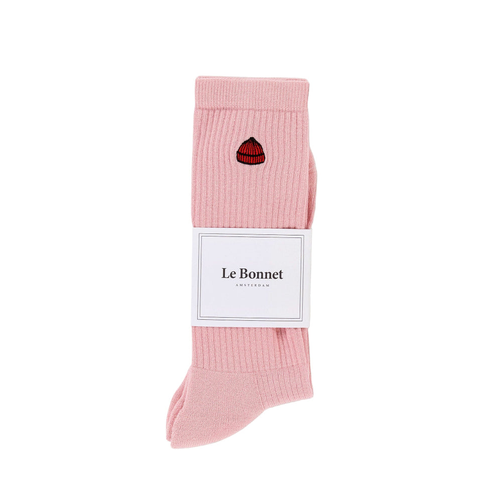 Pink sock with a small logo