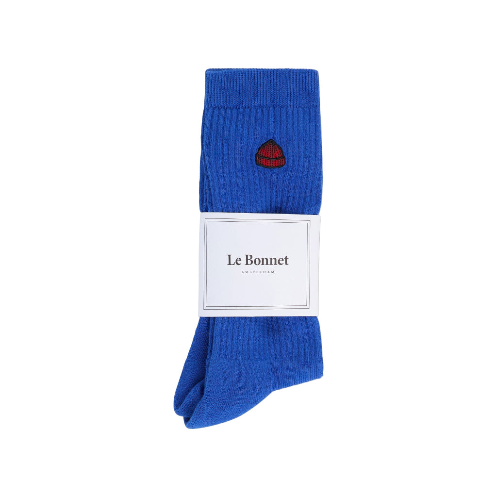 Blue socks with brand logo