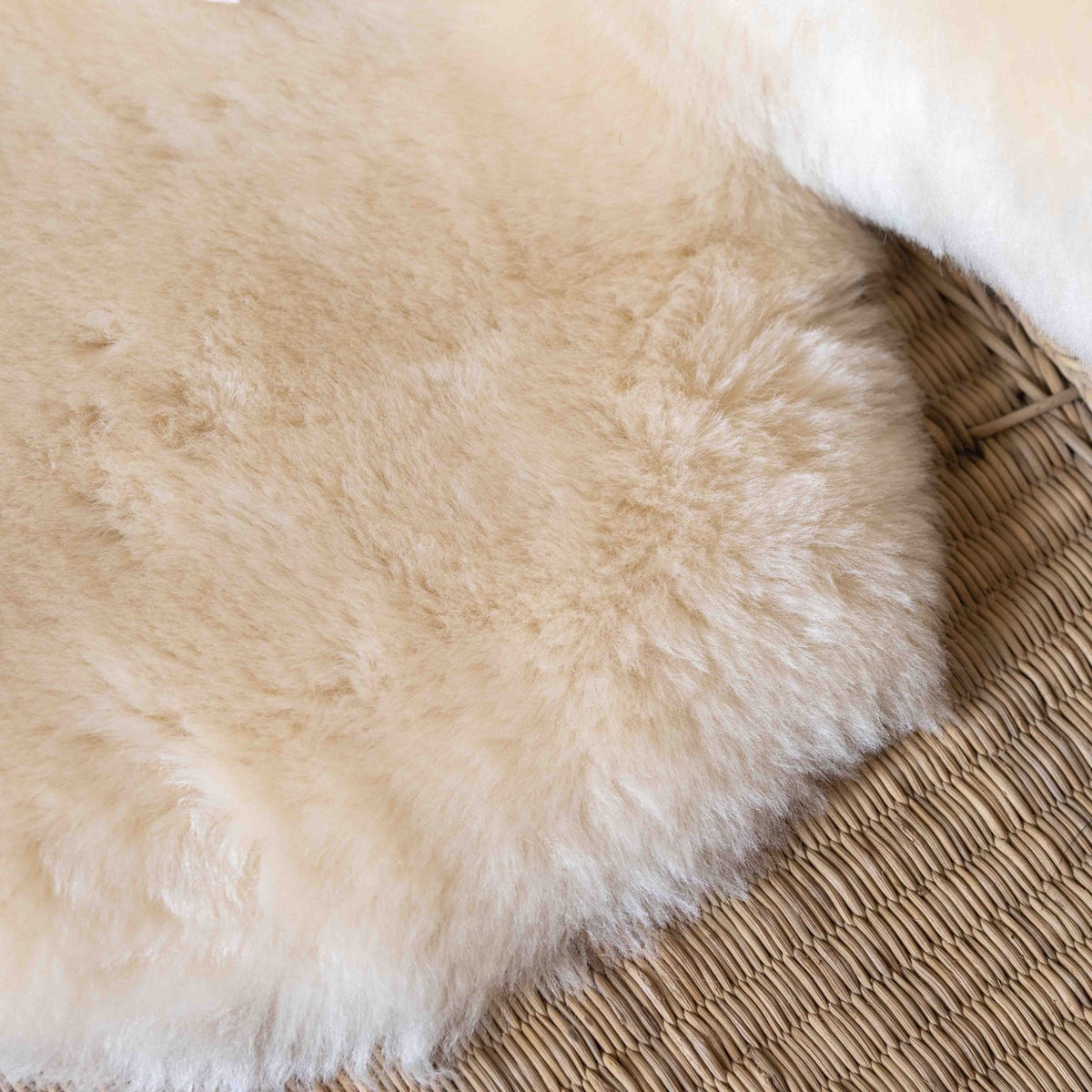 Binibamba sheepskin snuggler in Milk, close-up of the wool texture