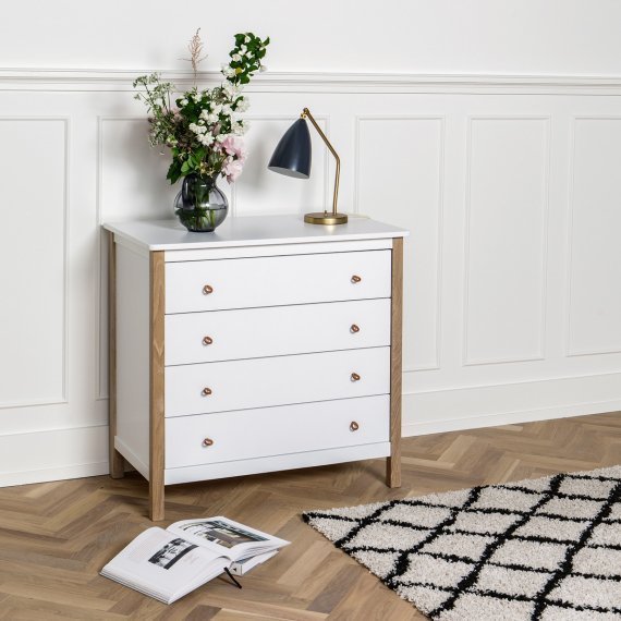 Wood Commode 4 lades Wit/Eiken