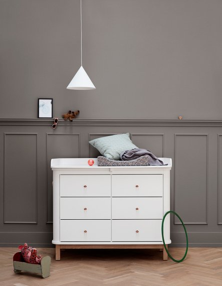 Wood Commode 6 Laden Large Top Wit/Eiken