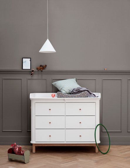 Wood Nursery Dresser 6 Drawers Large Top White/Oak