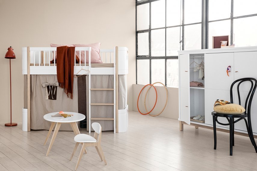 Wood Mini+ Laag Loft Bed - Wit/Eiken