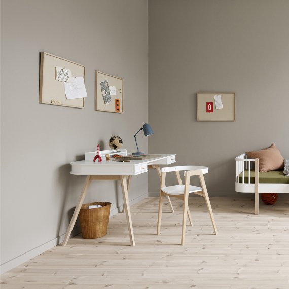 Wood Desk Small &amp; Armchair White/Oak