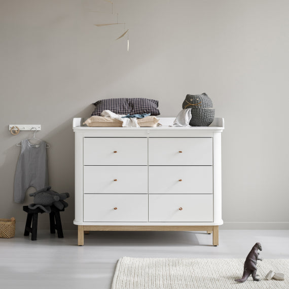 Wood Nursery Dresser 6 Drawers Large Top White/Oak