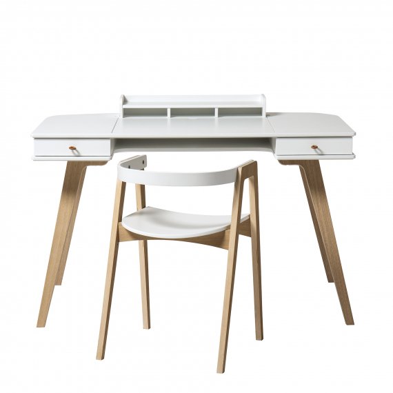 Wood Desk Large & Armchair White/Oak