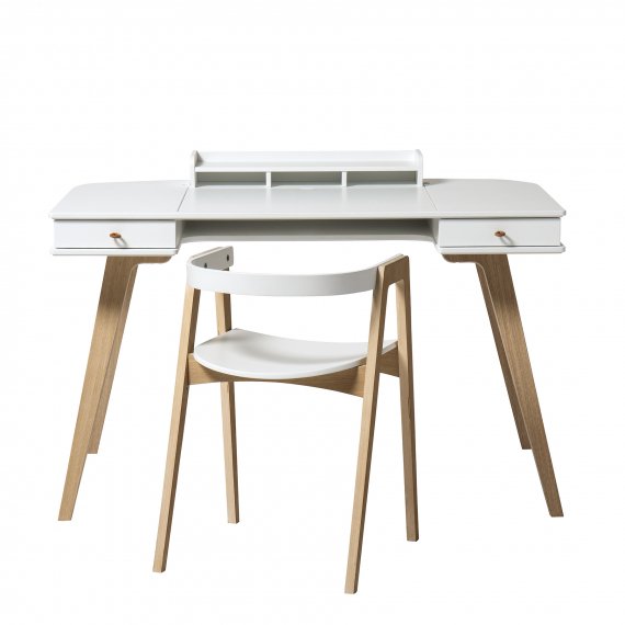 Wood Desk Large &amp; Armchair White/Oak