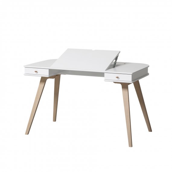Wood Desk Large & Armchair White/Oak