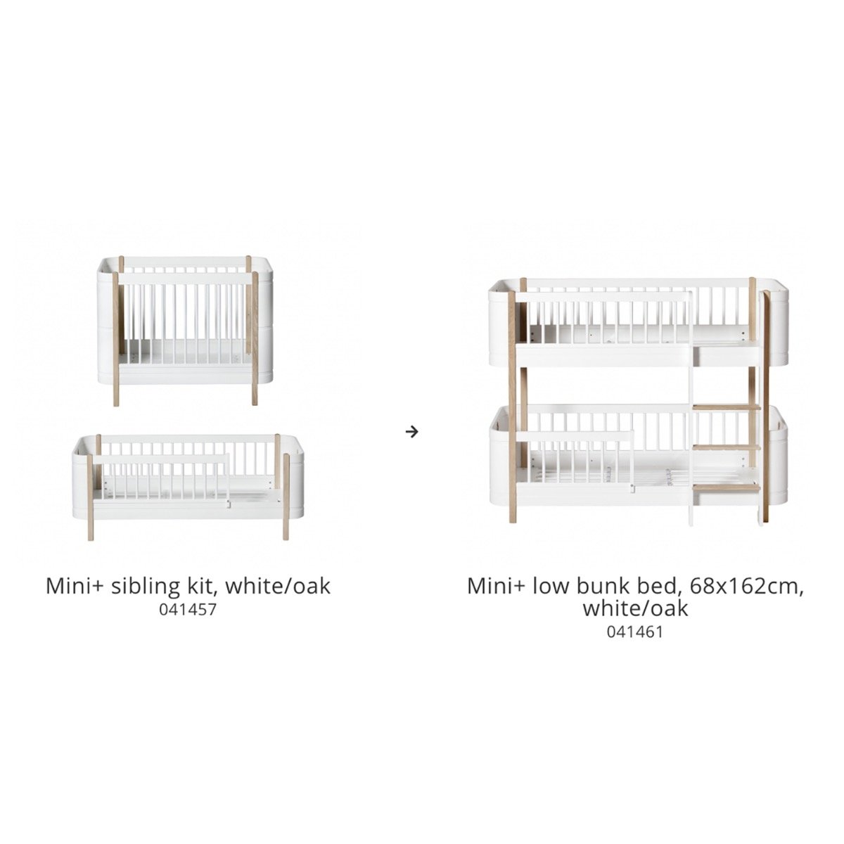 Wood Conversion Set | Mini+ Basic & Sibling Kit To Low Bunk Bed White/Oak | 41459