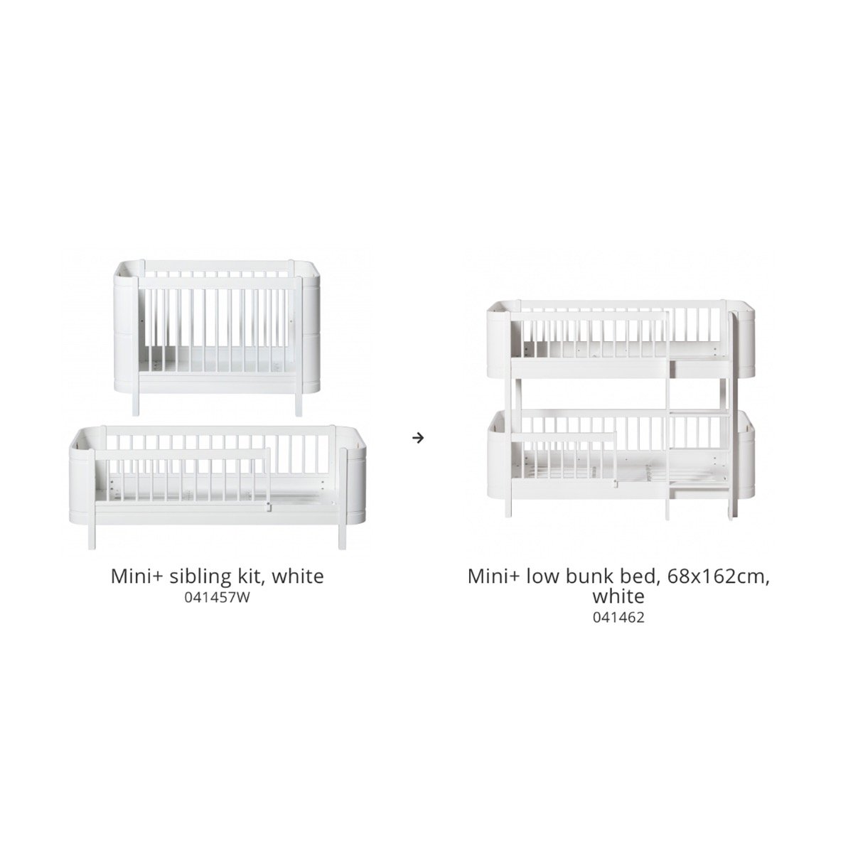 Wood Conversion Set | Mini+ Basic & Sibling Kit To Low Bunk Bed White | 41460