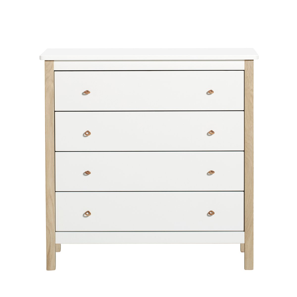 Wood Commode 4 lades Wit/Eiken