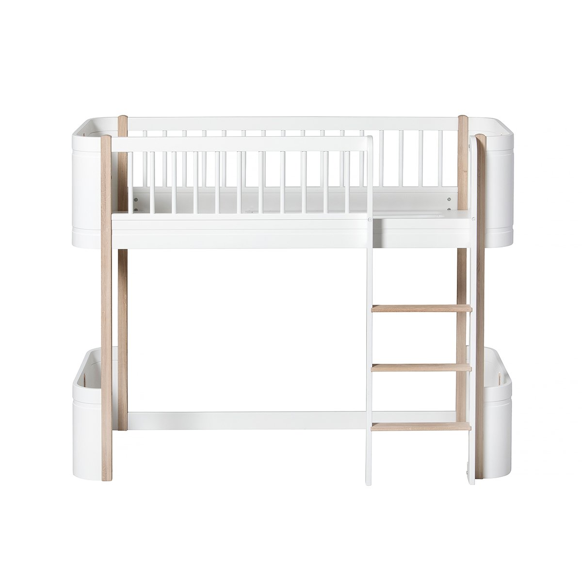 Wood Mini+ Laag Loft Bed - Wit/Eiken