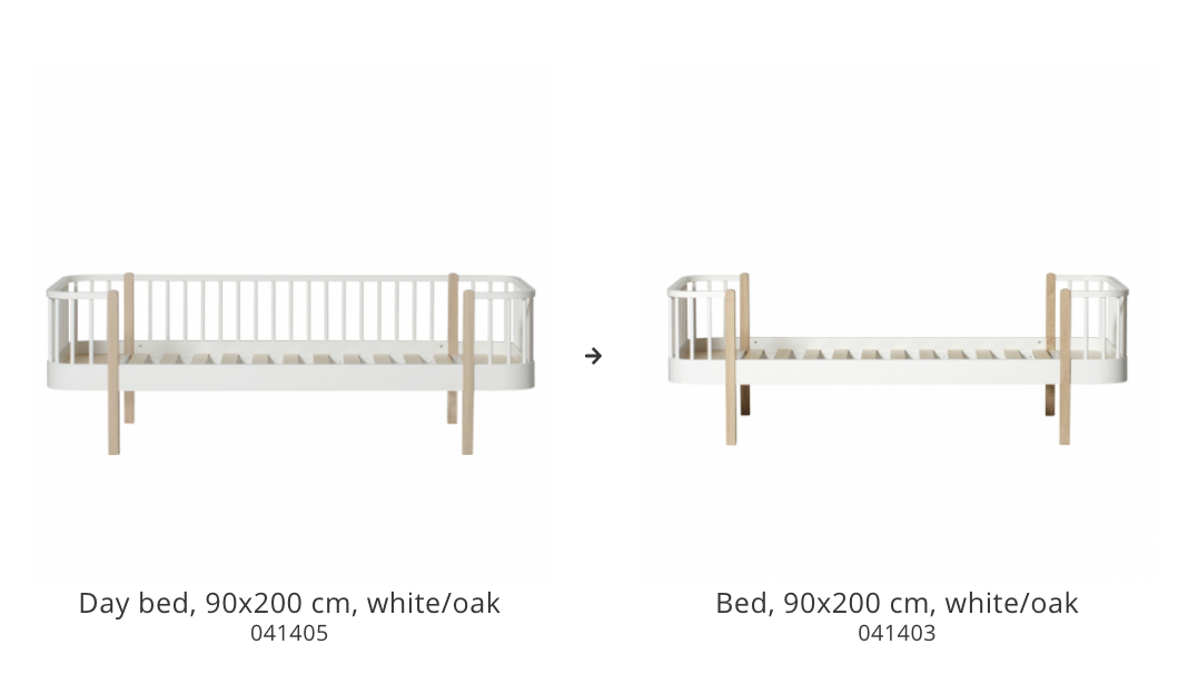 Conversion Set | Wood Day Bed To Wood Bed | White/Oak