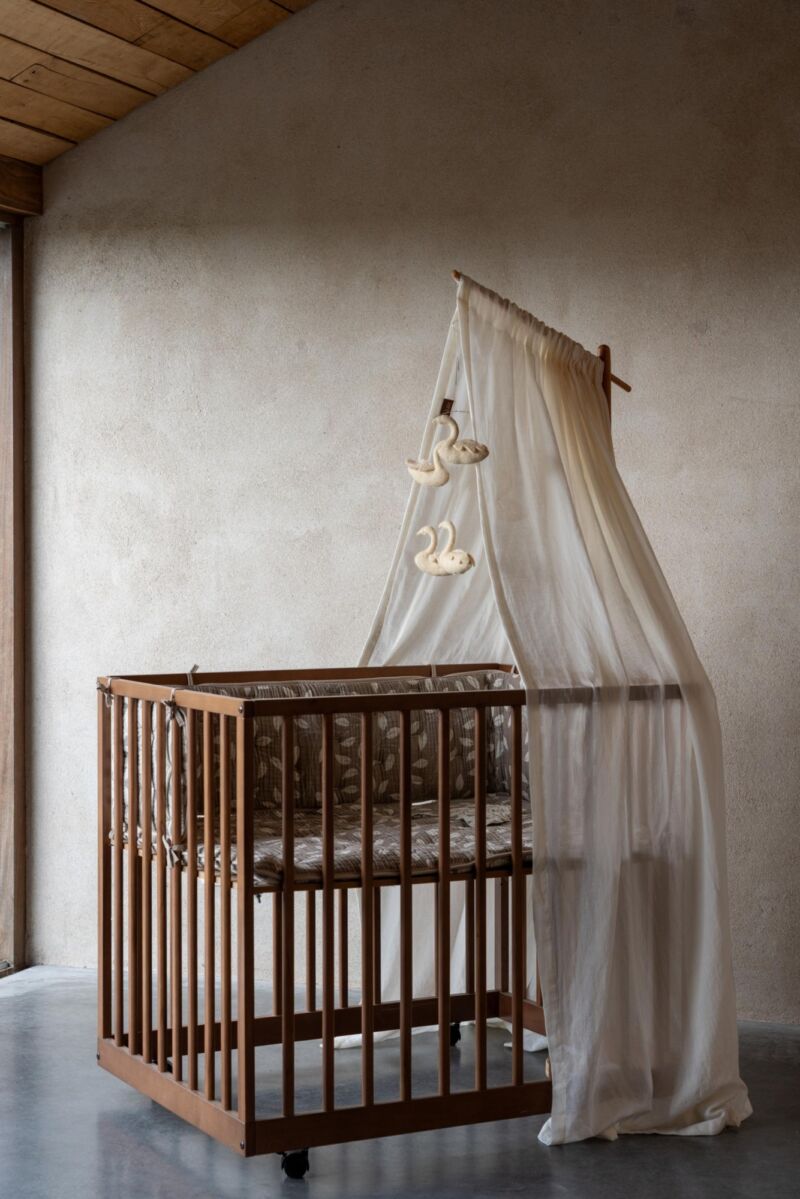 Ecru Cotton Canopy for Wooden Stand