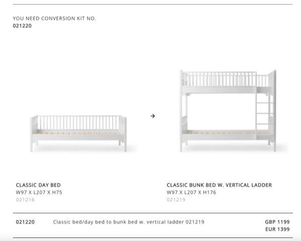 Conversion Set | Seaside Classic Day bed to Bunk bed |  Vertical Ladder | 021220