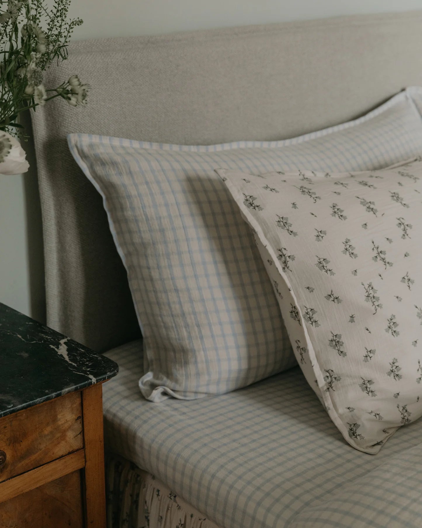 Muslin Pillowcase Gingham Sky