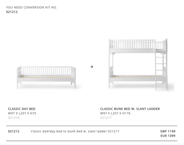 Conversion Set | Seaside Classic Day bed to Bunk bed | Slanted Ladder | 021212
