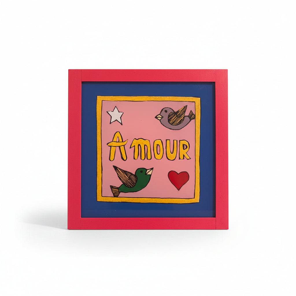 Amour birds navy painting - Mini
