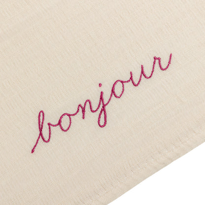Bonjour swaddle towel with pink embroidery by Annur for the Archive Store